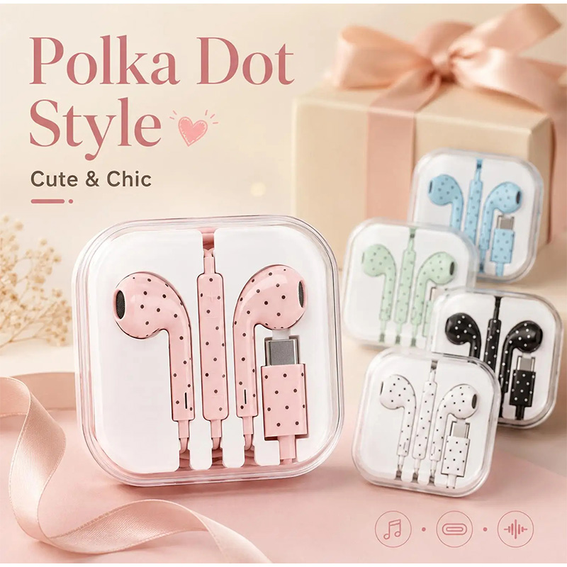 In-ear Earphone With Polka Dot - Wired Earphone Mic ulasan dan harga