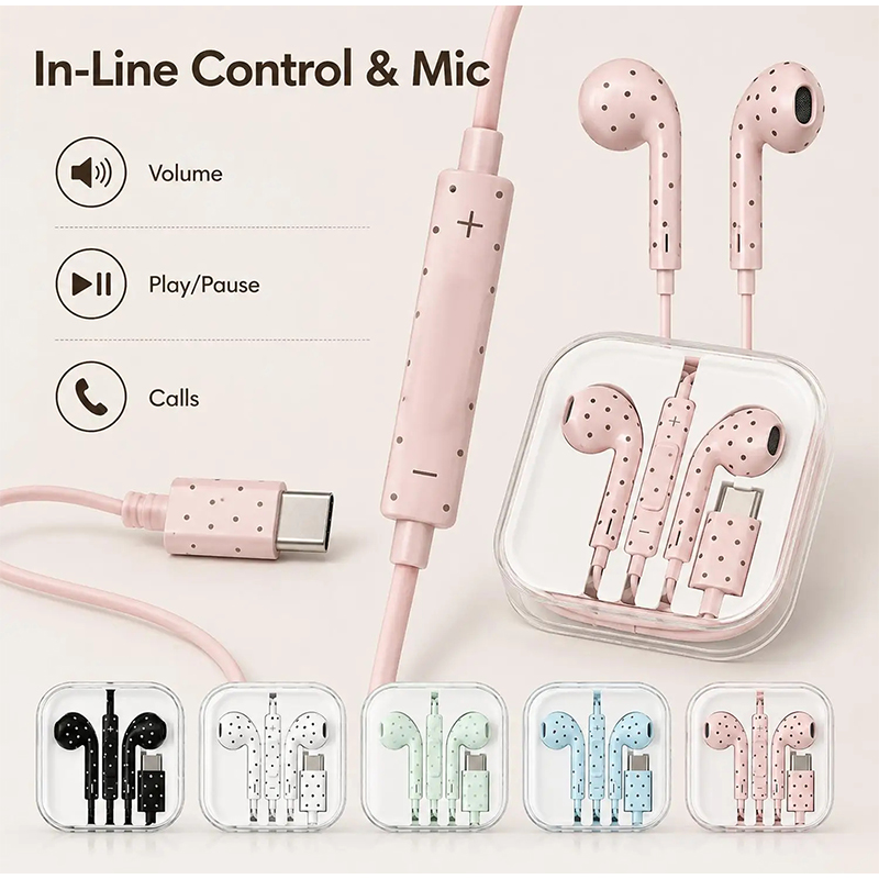 In-ear Earphone With Polka Dot - Wired Earphone Mic ulasan dan harga