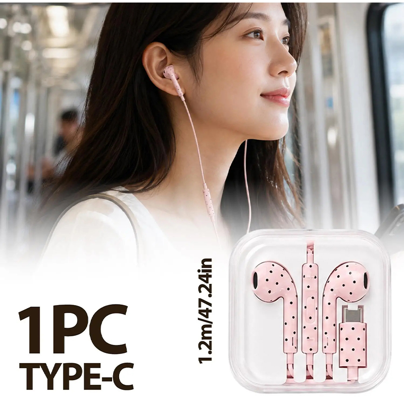 In-ear Earphone With Polka Dot - Wired Earphone Mic ulasan dan harga